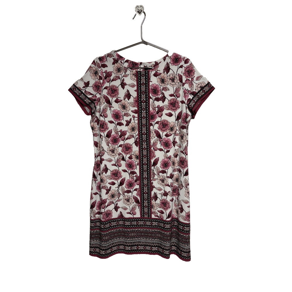 White House Black Market Pink Cream Floral Short Sleeve Women's Dress - Size XL